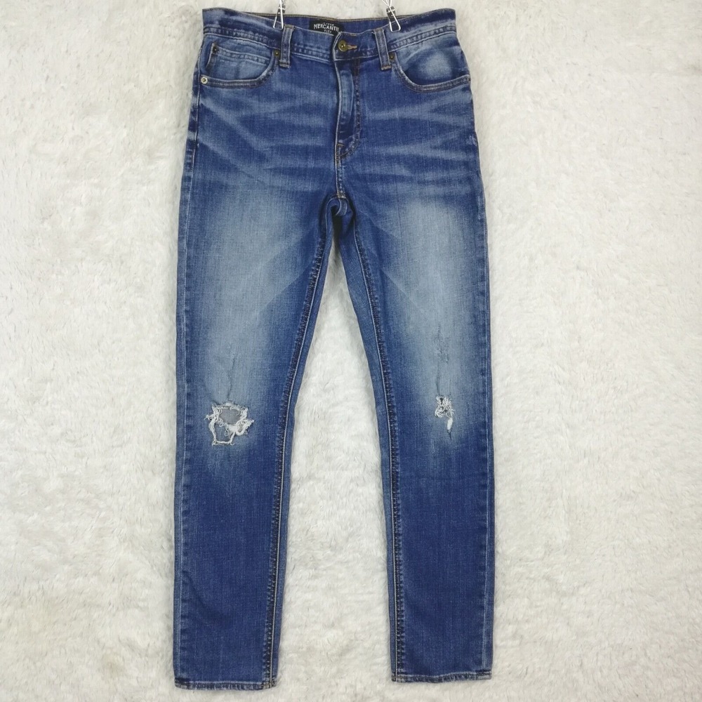 J. Crew Flex Mens Jeans Straight Leg Blue Denim Whiskering Stone Wash 29x32